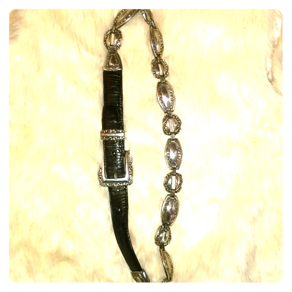 Brighton Black Leather and Silver Belt
